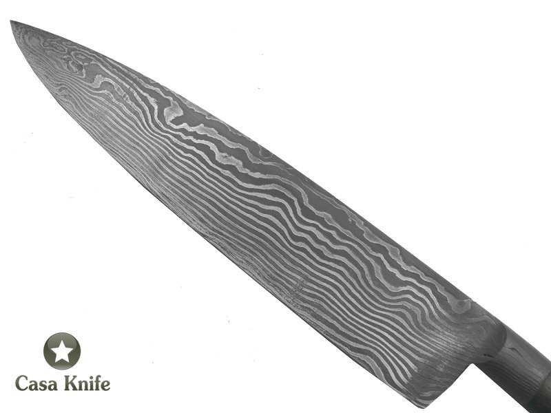 Monte Cristo faca para colecionador forjado em damasco integral linear. Empunhadura em Jacaranda Bahia, 29 cm