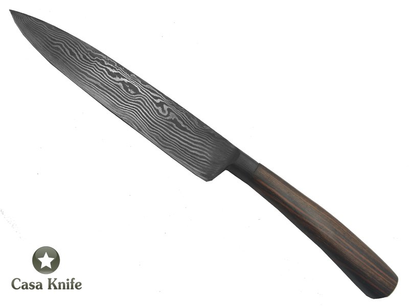 Monte Cristo faca para colecionador forjado em damasco integral linear. Empunhadura em Jacaranda Bahia, 33 cm