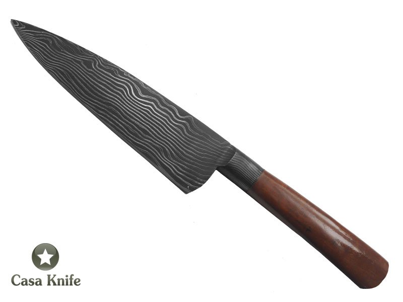 Monte Cristo faca para colecionador forjado em Aço damasco integral linear. Empunhadura em Pau Brasil, 30 cm