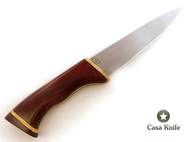 Faca pequna em aço inoxidável com empunhadura em madeira de pau-brasil e marfim 26 cm