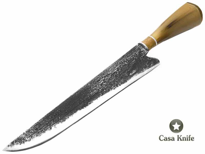 Formiga faca para colecionador em aço carbono com empunhadura em osso e madeira 36 cm