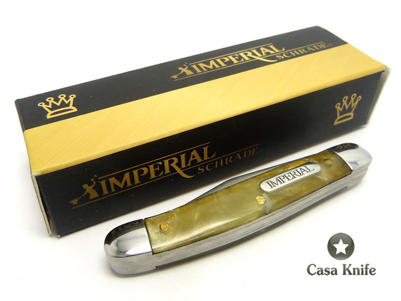 Imperial Schrade Canivete com uma lâmina em aço inoxidável e empunhadura em celulóide imitando chifre de carneiro 12 cm