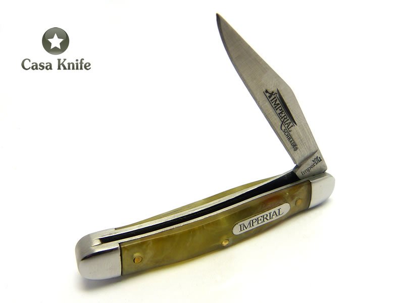 Imperial Schrade Canivete com uma lâmina em aço inoxidável e empunhadura em celulóide imitando chifre de carneiro 12 cm