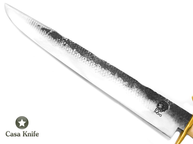 Indio faca Javalizeira para colecionador em aço carbono - Lima Grosa com empunhadura em chifre de cervo e bronze 45 cm