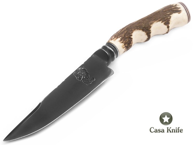 Indio faca para colecionador em aço acetinado integral com empunhadura em chifre de cervo 25 cm