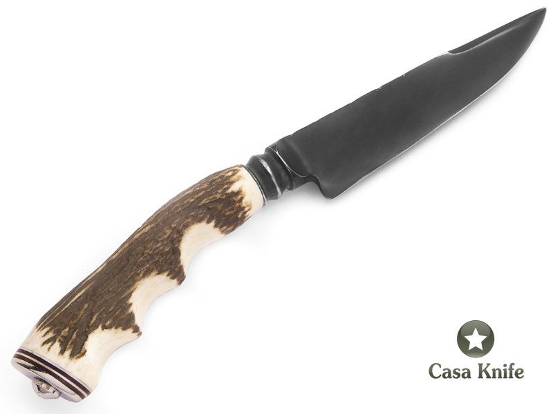Indio faca para colecionador em aço acetinado integral com empunhadura em chifre de cervo 25 cm