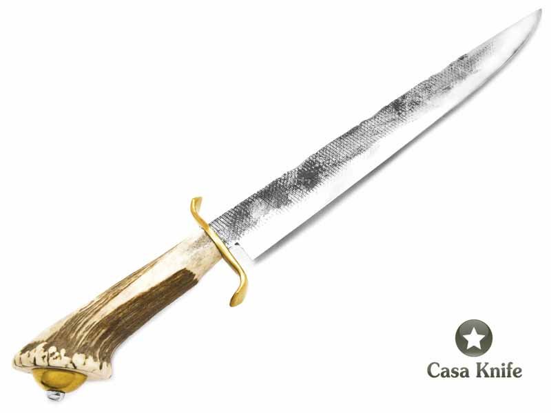 Indio faca para colecionador em aço carbono - Lima Grosa com empunhadura em chifre de cervo e bronze 45 cm