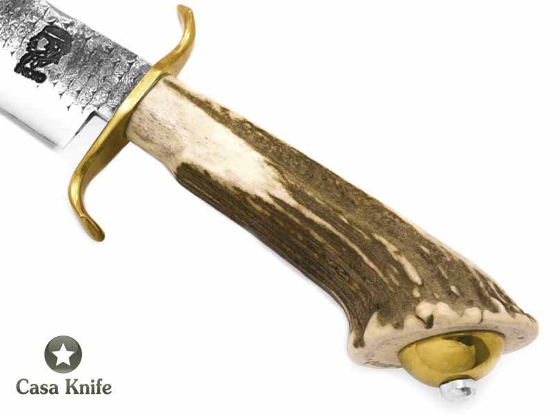 Indio faca para colecionador em aço carbono - Lima Grosa com empunhadura em chifre de cervo e bronze 45 cm