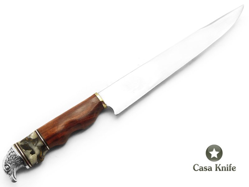 Indio faca para colecionador em aço carbono com empunhadura em madeira de pau brasil e alumilite 33 cm