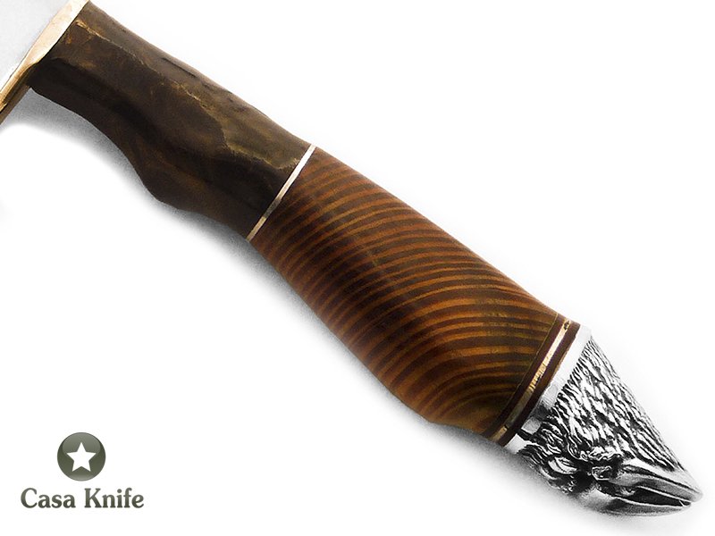 Indio faca para colecionador em aço carbono com empunhadura em madeira de pinho riga e alumilite 34 cm