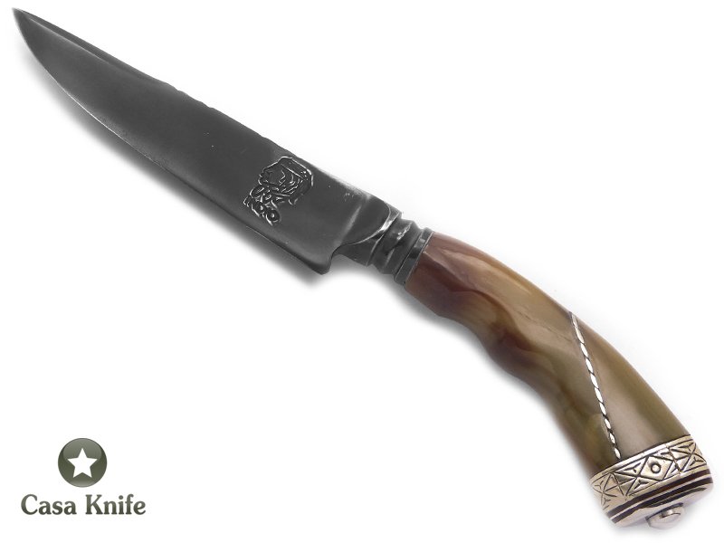 Indio faca para colecionador em aço inox acetinado integral com empunhadura em chifre de boi 25 cm