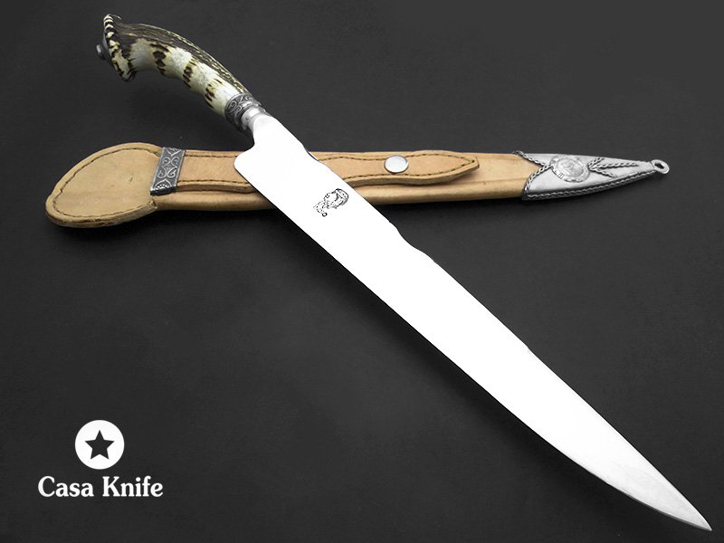 Indio faca para colecionador em aço inoxidável com empunhadura em chifre de cervo 47 cm