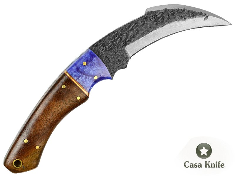 Magnifica faca Karambit Brut Forge para colecionador forjada em aço 1095. Empunhadura em pakkawood e aluminite 19 cm.