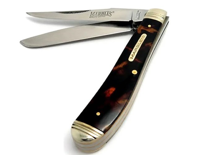 Marbles Canivete clássico com duas lâminas e empunhadura em resina imitando carapaça de tartaruga 17 cm