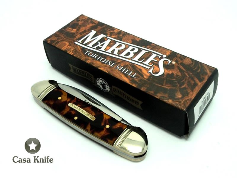 Marbles Canivete clássico com duas lâminas em aço inoxidável e empunhadura em resina imitando carapaça de tartaruga 20 cm