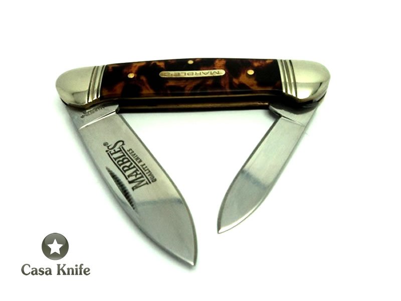 Marbles Canivete clássico com duas lâminas em aço inoxidável e empunhadura em resina imitando carapaça de tartaruga 20 cm