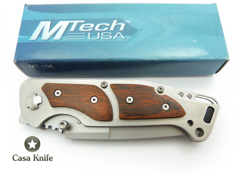 Mtech canivete em aço inoxidável com empunhadura em madeira 23 cm