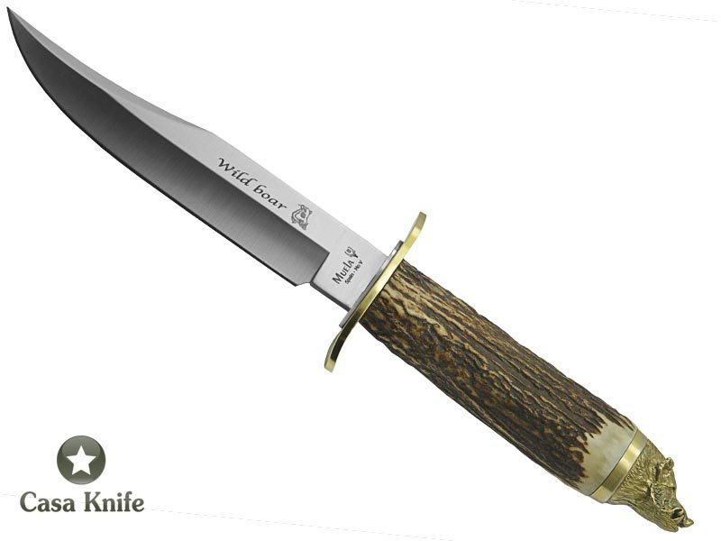 Muela faca para colecionador em aço Molibdênio Vanádio com empunhadura em chifre de cervo europeu 29 cm