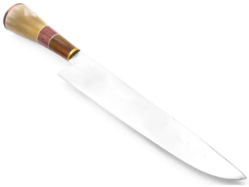 Tatú faca para colecionador em aço carbono com empunhadura em osso e madeira 36 cm