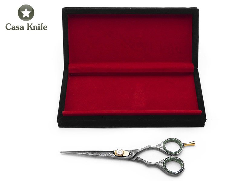 Tesoura profissional para cabelereiro em aço damasco 6 polegadas