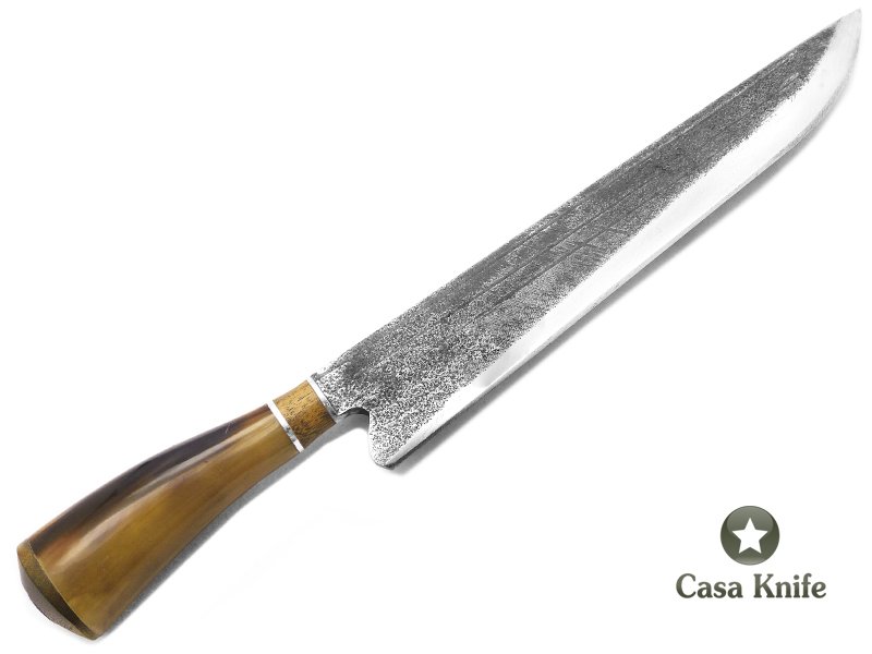Touro faca para colecionador em aço carbono com empunhadura em osso e madeira 35 cm