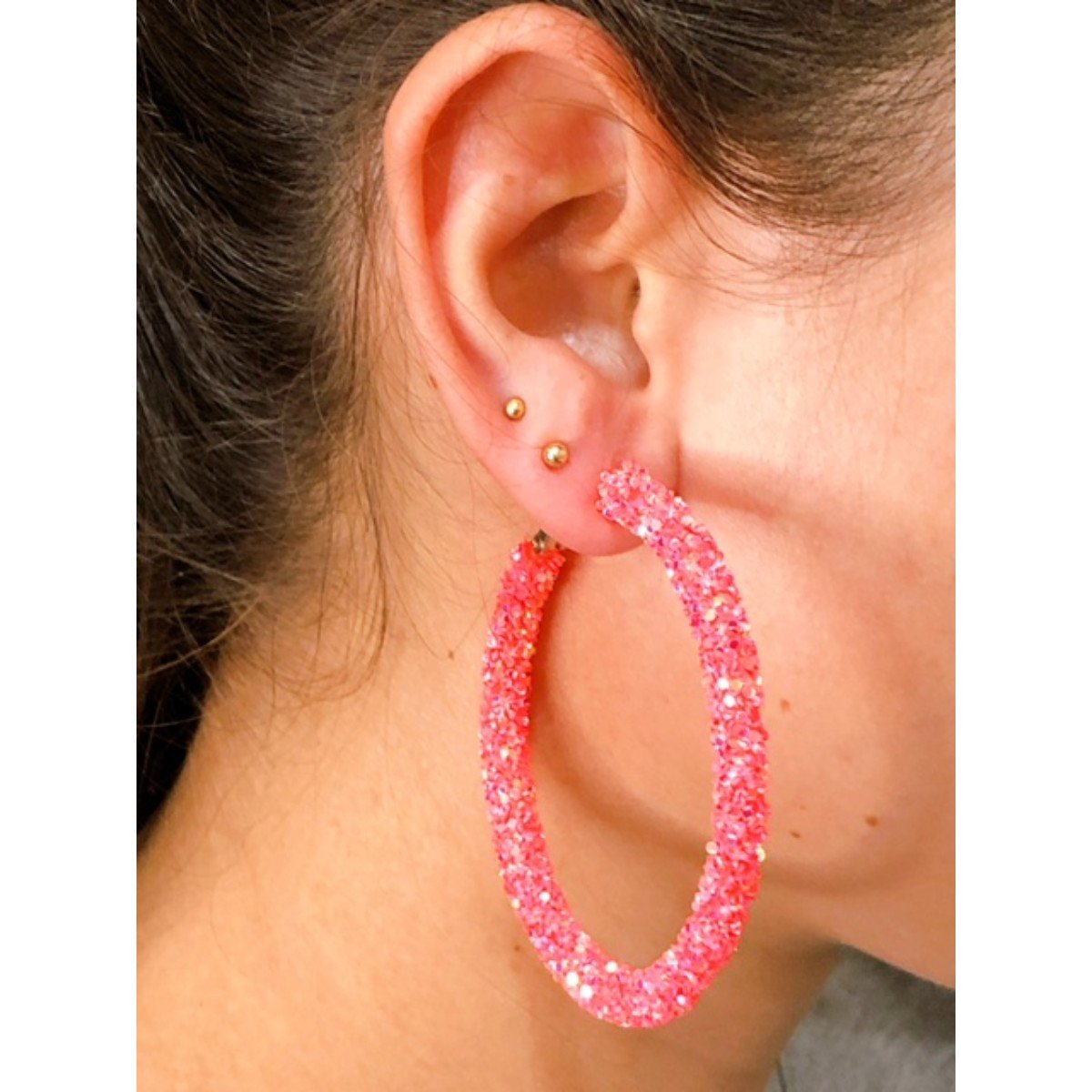 Argola rosa Glitter 6 cm