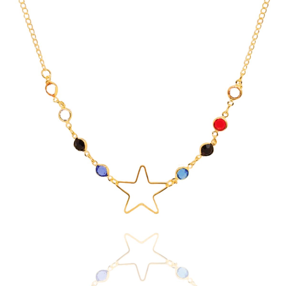 Choker dourada com estrela e pedras coloridas sortidas