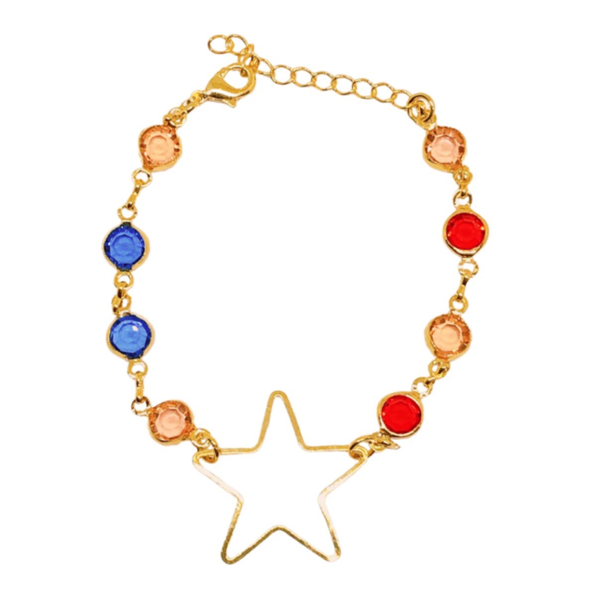 Pulseira dourada com estrela e pedras coloridas sortidas