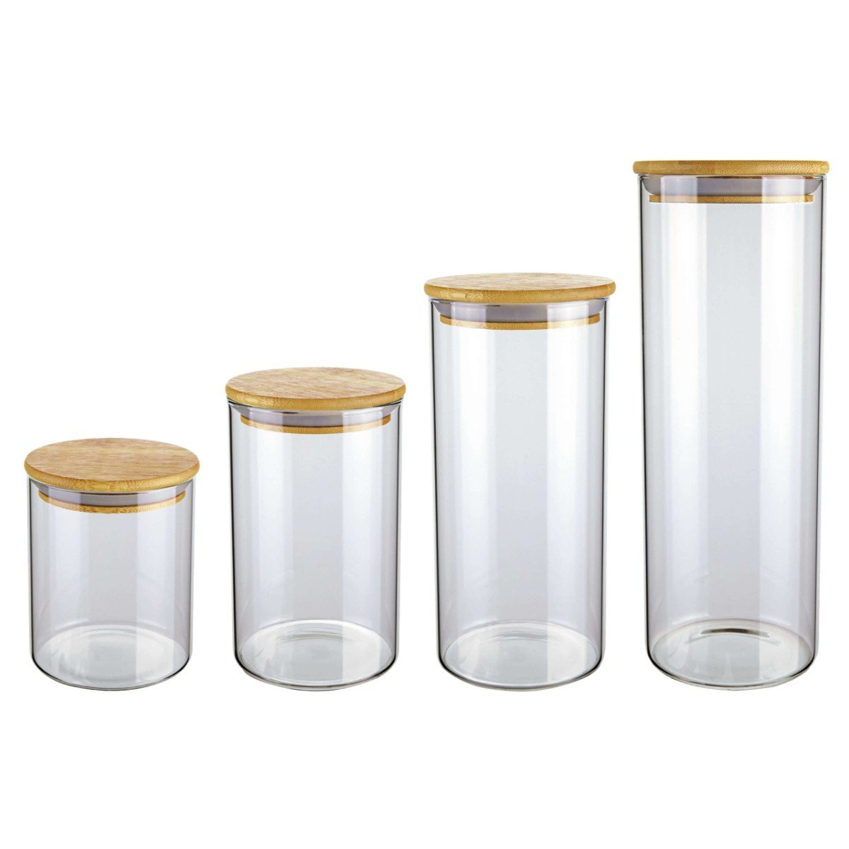 Conjunto de potes de vidro Linha Slim com tampa bambu 4 pç.