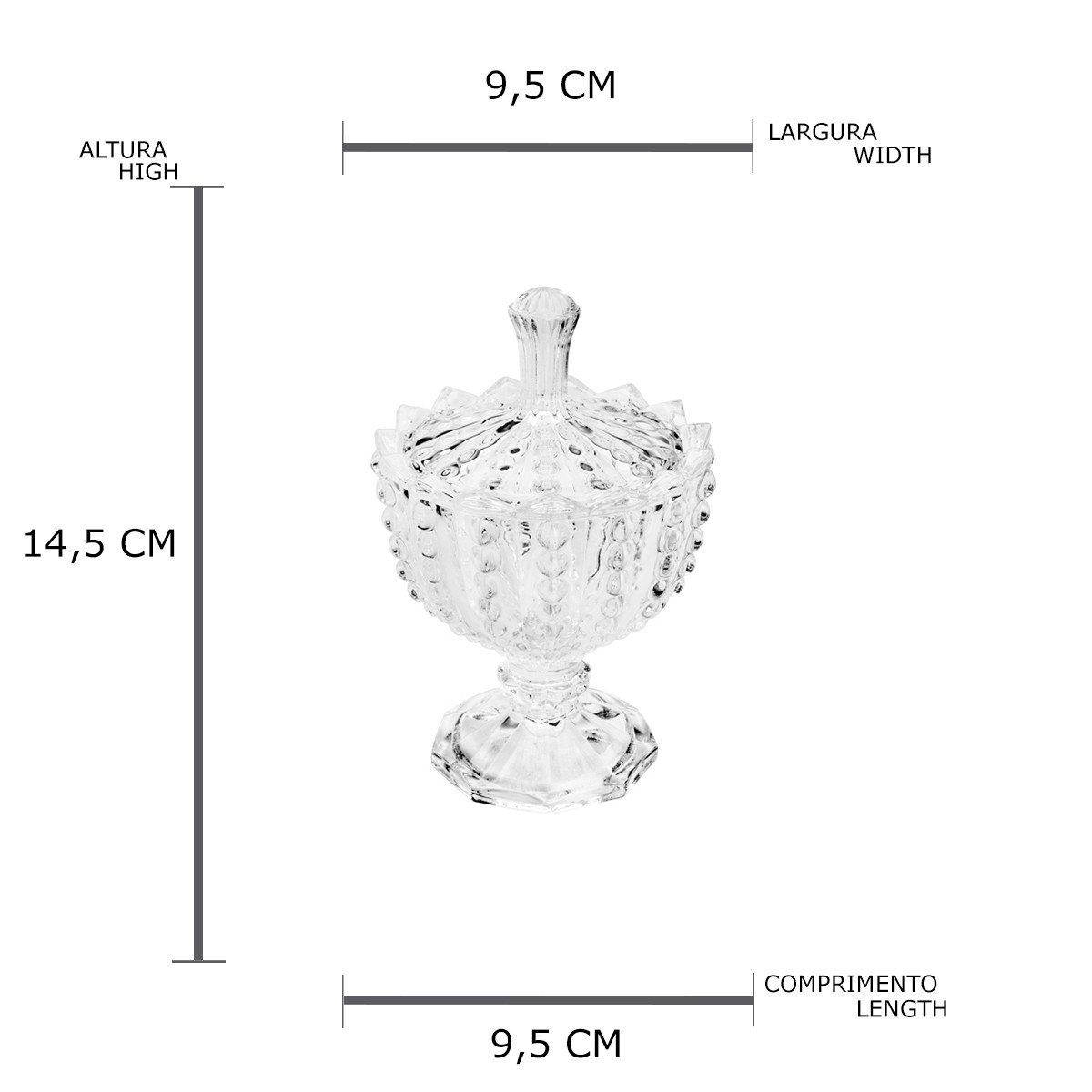 Potiche Decorativo c/pé de Cristal Bolhas 9,5x14,5cm