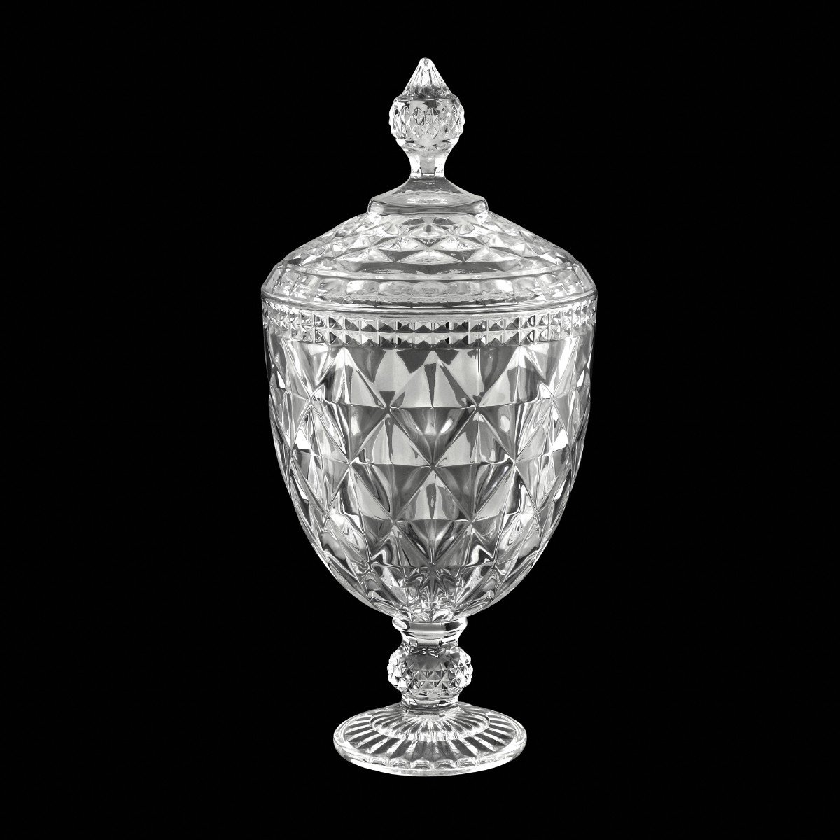 Potiche Decorativo c/pé de Cristal Diamond Transparente 15x32cm