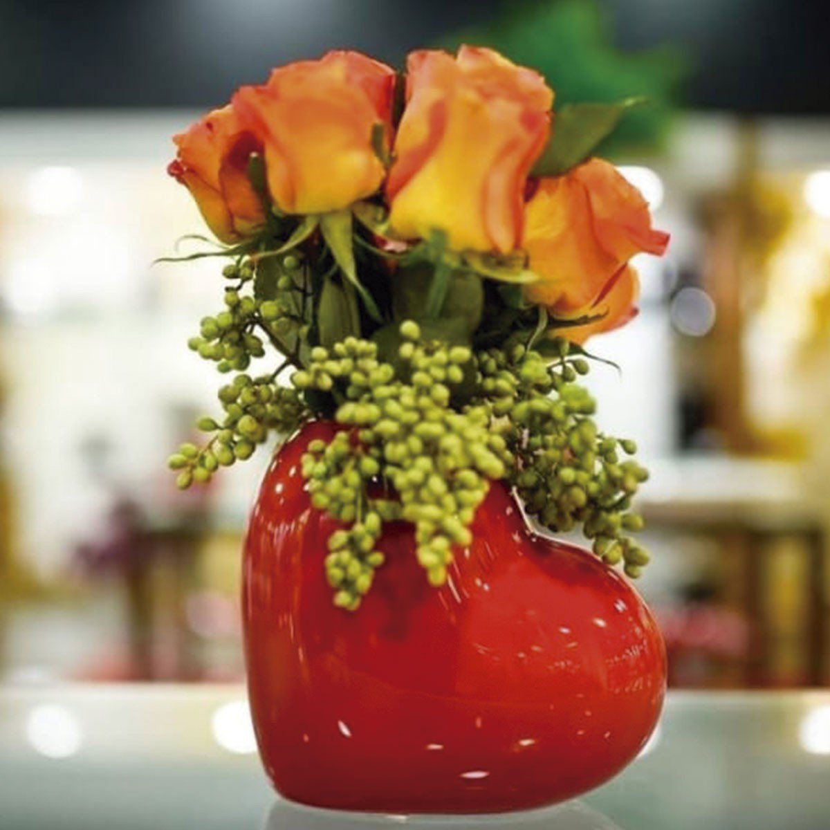 Vaso Decorativo Cerâmica Coração vermelho Grande 16,5 x 15 x 10 cm