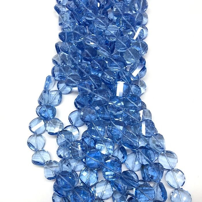 Cristal Azul Ceu Moeda Ondulada 14mm