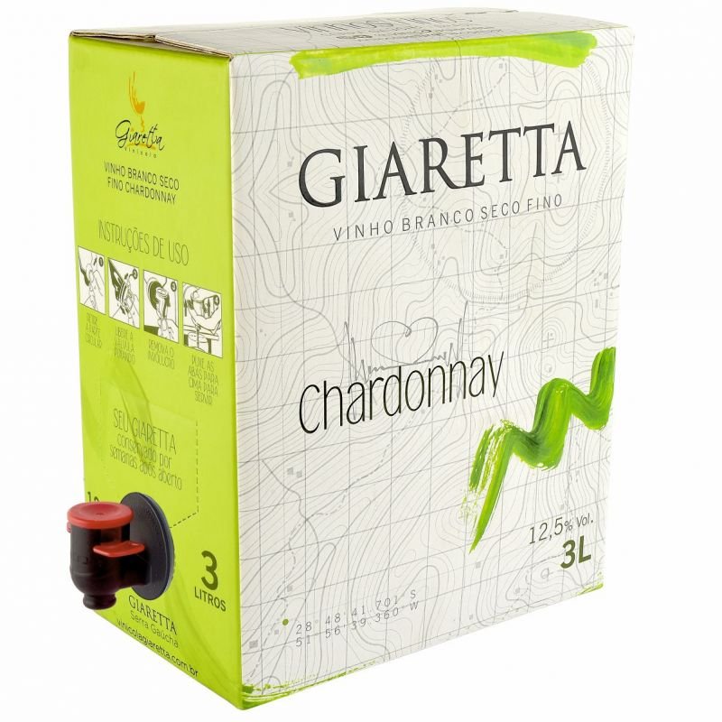 Bag in box Vinho Branco Seco Fino Chardonnay 3litros - Cx c/ 4 unidades