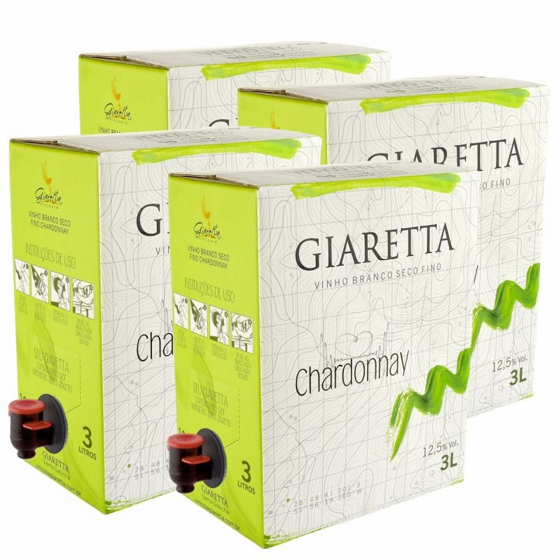 Bag in box Vinho Branco Seco Fino Chardonnay 3litros - Cx c/ 4 unidades