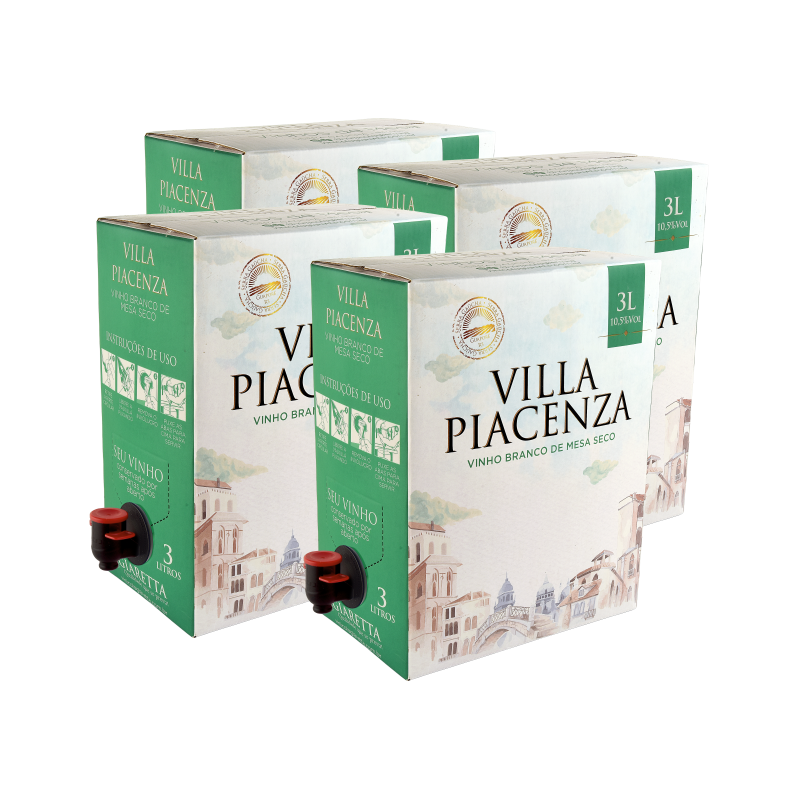 Bag in box Vinho de Mesa Branco Seco Villa Piacenza 3L - Cx c/ 4 unidades