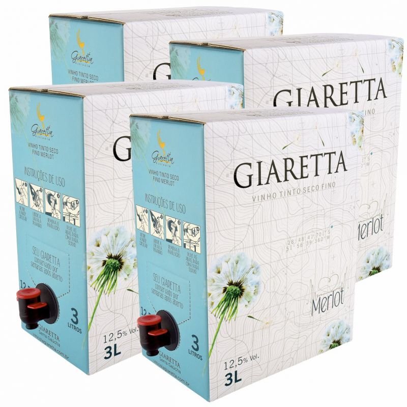 Bag in box Vinho Tinto Seco Fino Merlot 3litros - Cx c/ 4 unidades