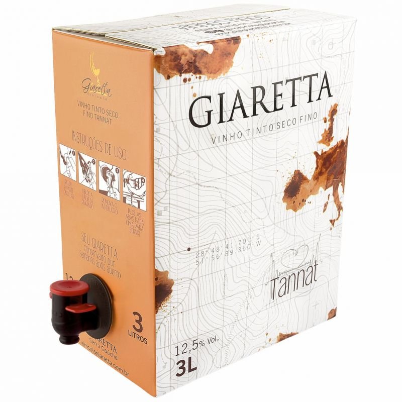 Bag in box Vinho Tinto Seco Fino Tannat 3litros - Cx c/ 4 unidades