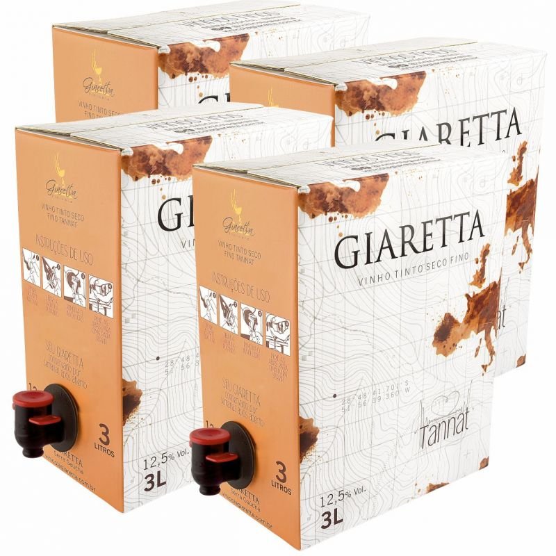 Bag in box Vinho Tinto Seco Fino Tannat 3litros - Cx c/ 4 unidades