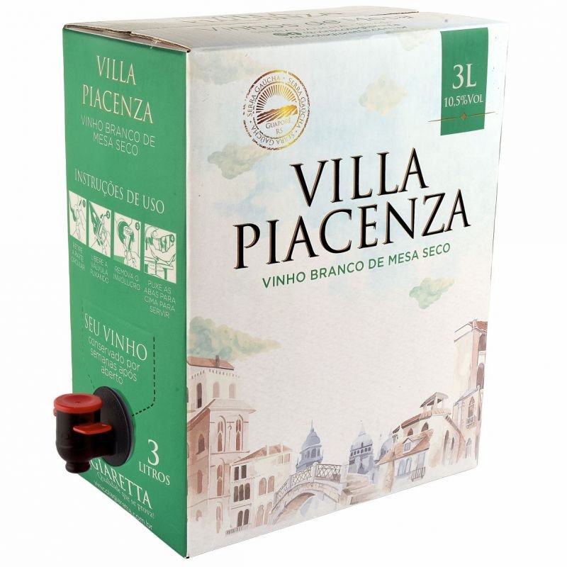 Combo Bag in box Vinho de Mesa Tinto e Branco Seco 3L Villa Piacenza - Cx c/ 4 unidades