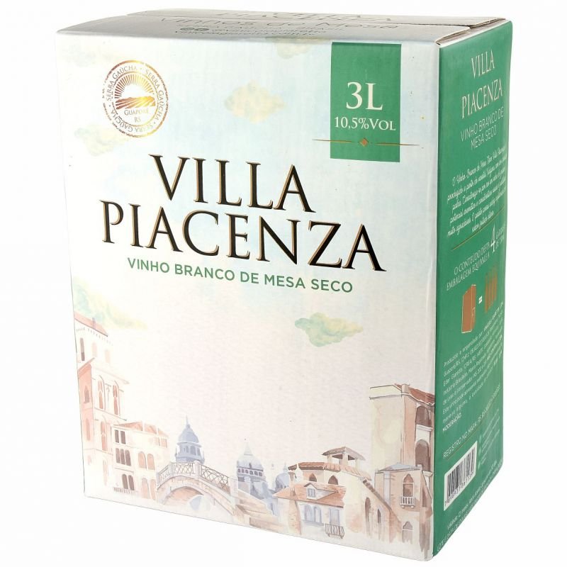 Bag in box Vinho de Mesa Branco Seco 3L Villa Piacenza - Cx c/ 4 unidades