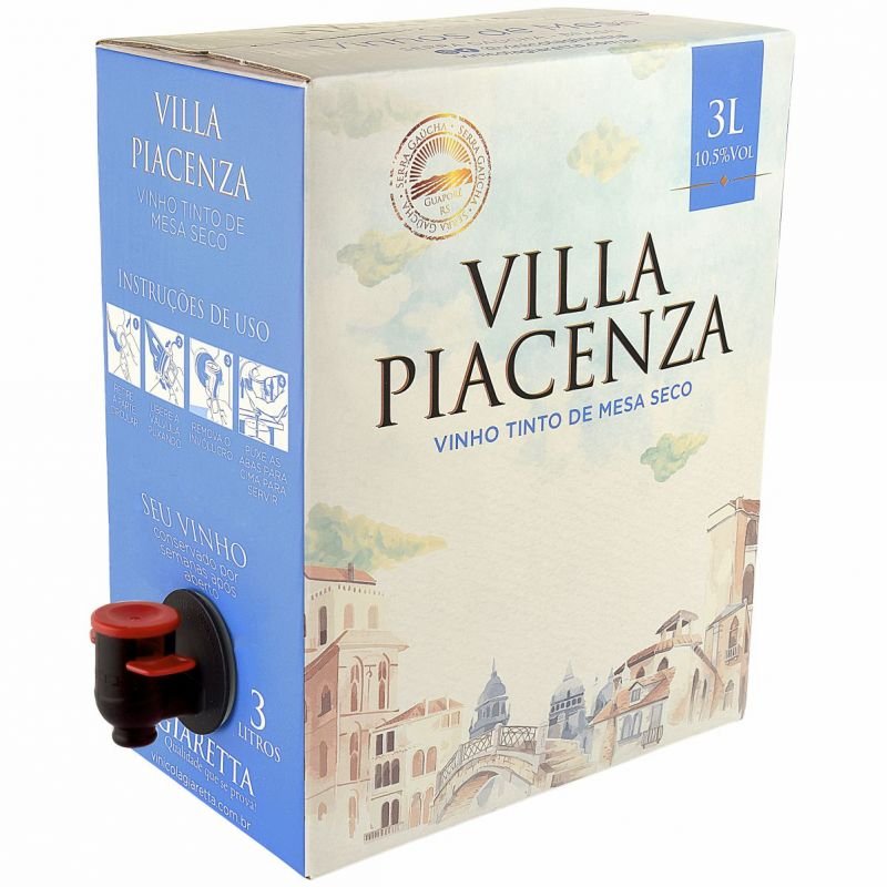 Combo Bag in box Vinhos de Mesa Tintos 3L Villa Piacenza - Cx c/ 4 unidades