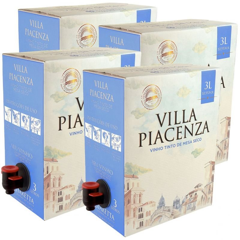 Bag in box Vinho de Mesa Tinto Seco 3L Villa Piacenza - Cx c/ 4 unidades