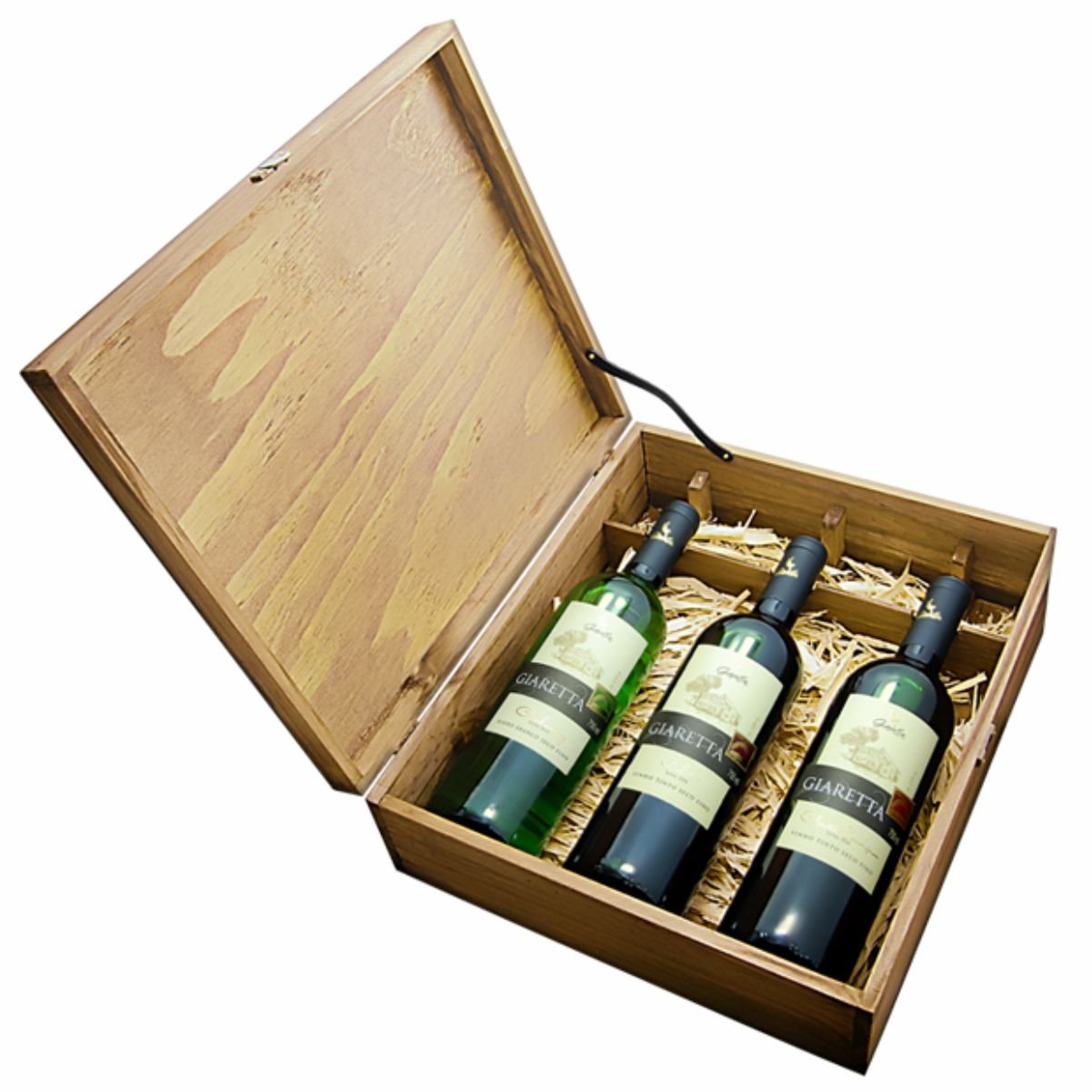 Kit Vinhos Finos Giaretta Presente Tre (03 unidades) Embalagem em madeira