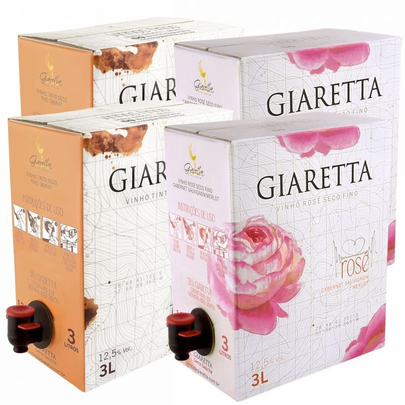 Combo Bag In Box Lançamentos Rosé e Tannat 3litros Giaretta - Cx c/ 4 unidades