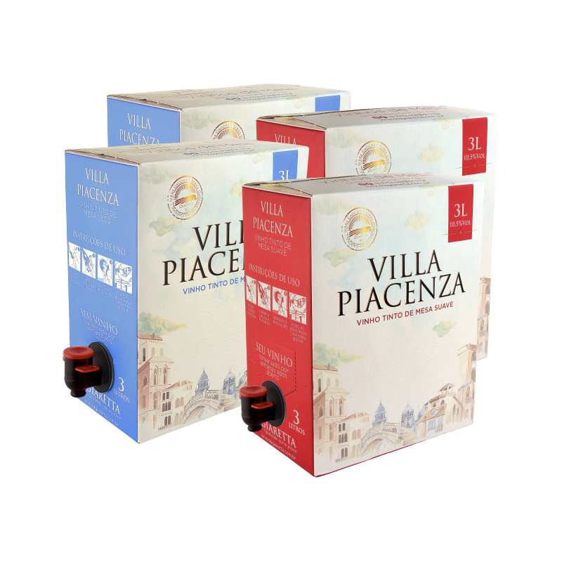 Combo Bag in box Vinhos de Mesa Tintos Villa Piacenza 3L - Cx c/ 4 unidades