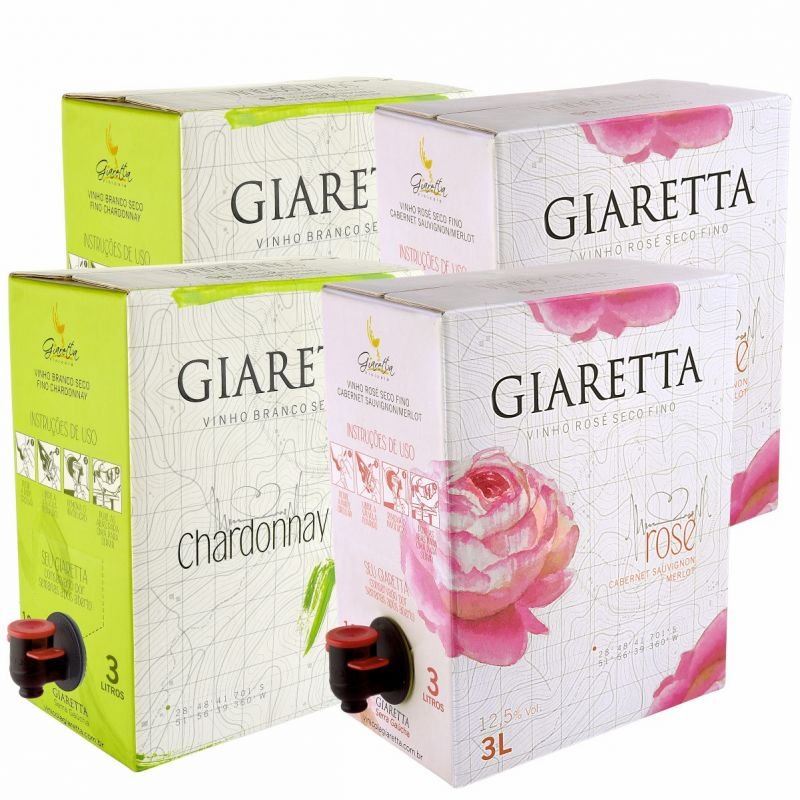 Combo Bag in box Vinhos Finos Branco e Rosé 3litros - Cx c/ 4 unidades
