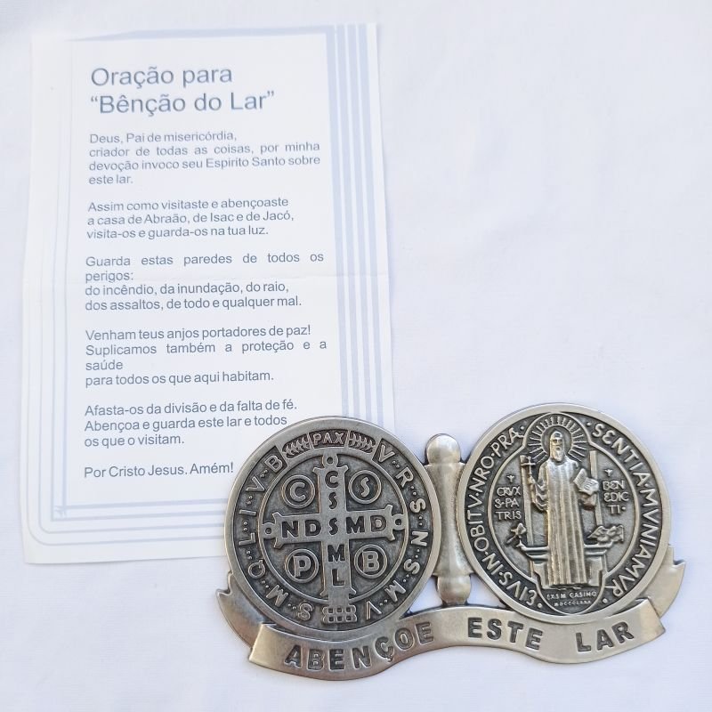 Medalhão de porta São Bento níquel envelhecido
