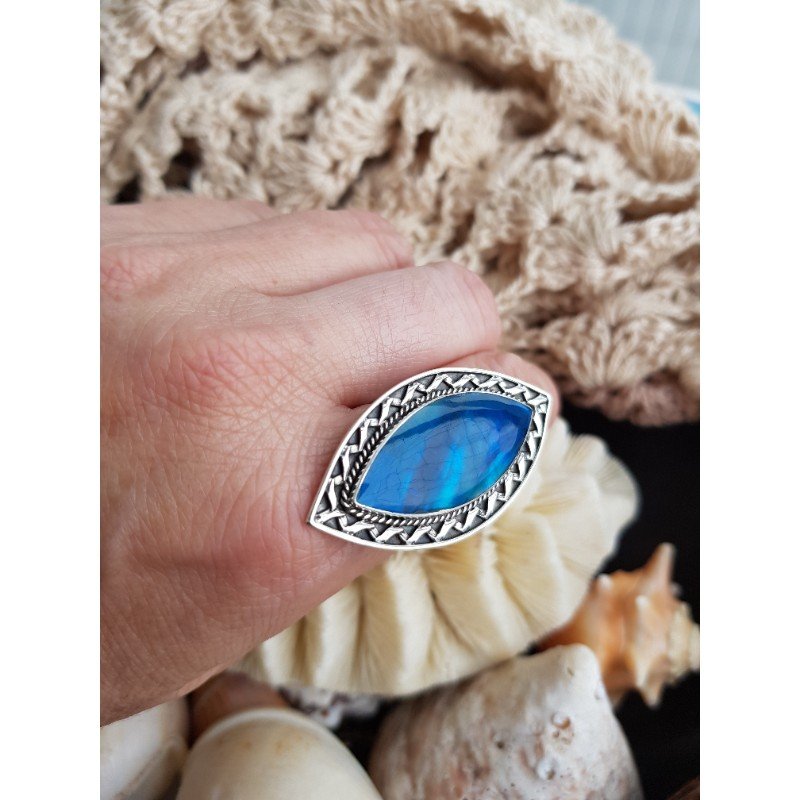 Anel Blue em Prata 925 com Pedra Azul - 4,4cm