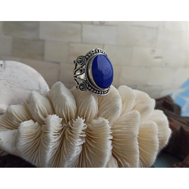 Anel em Prata de Bali 925 com Pedra Azul Divino